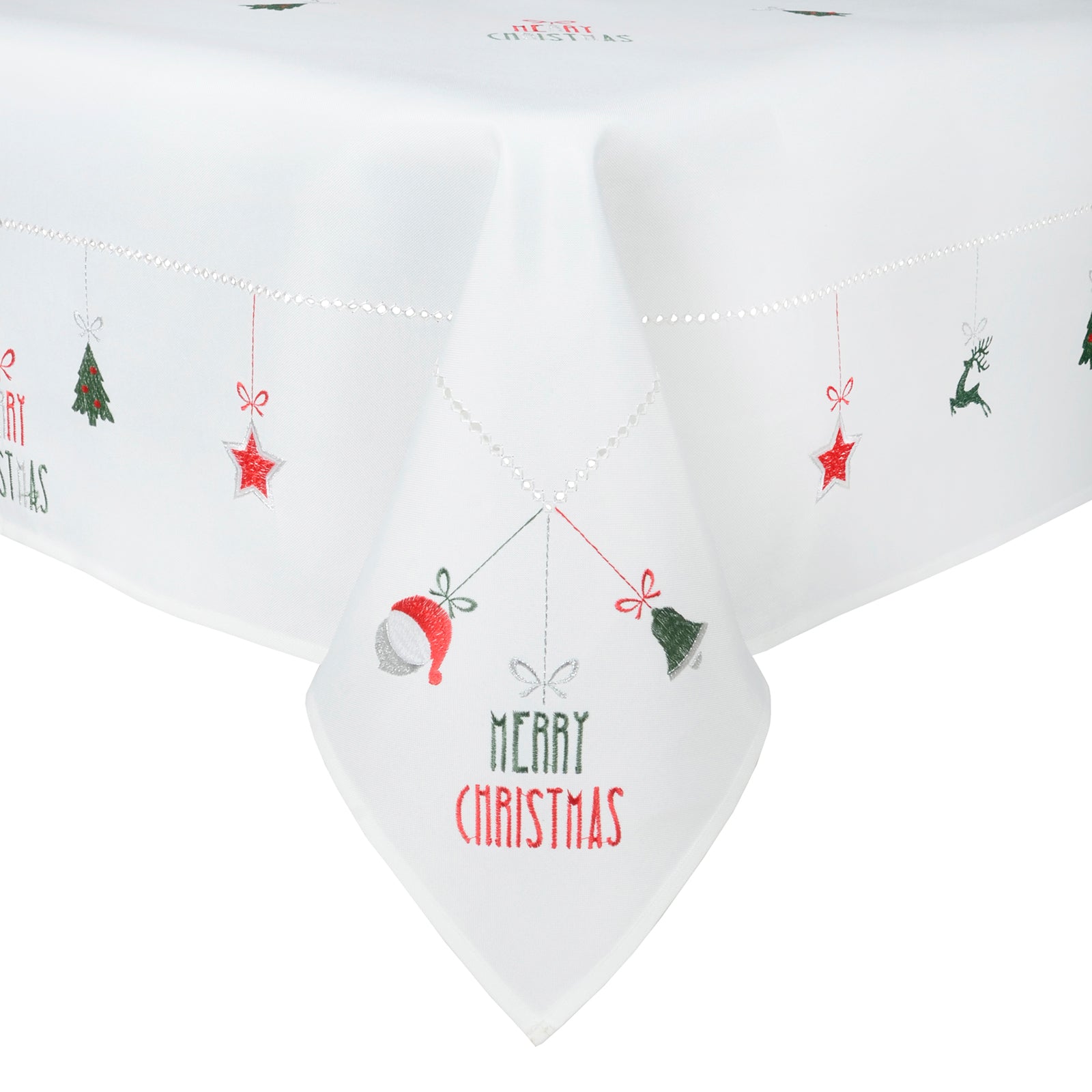 Mr Crimbo Fun Merry Christmas Embroidered Tablecloth - MrCrimbo.co.uk -XS5894 - White -christmas home decor